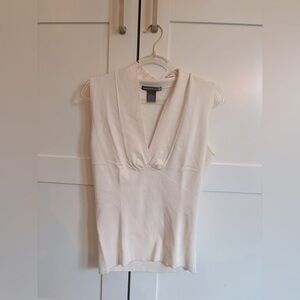 Sweaterworks Silk Blend Cream Tank Top S Ribbed Workwear Casual Chic Minimalist